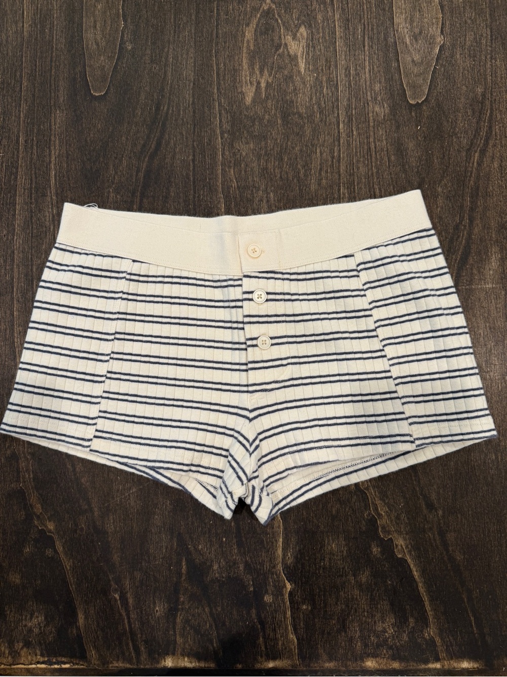 Brandy Melville Cream Shorts with Navy Stripes